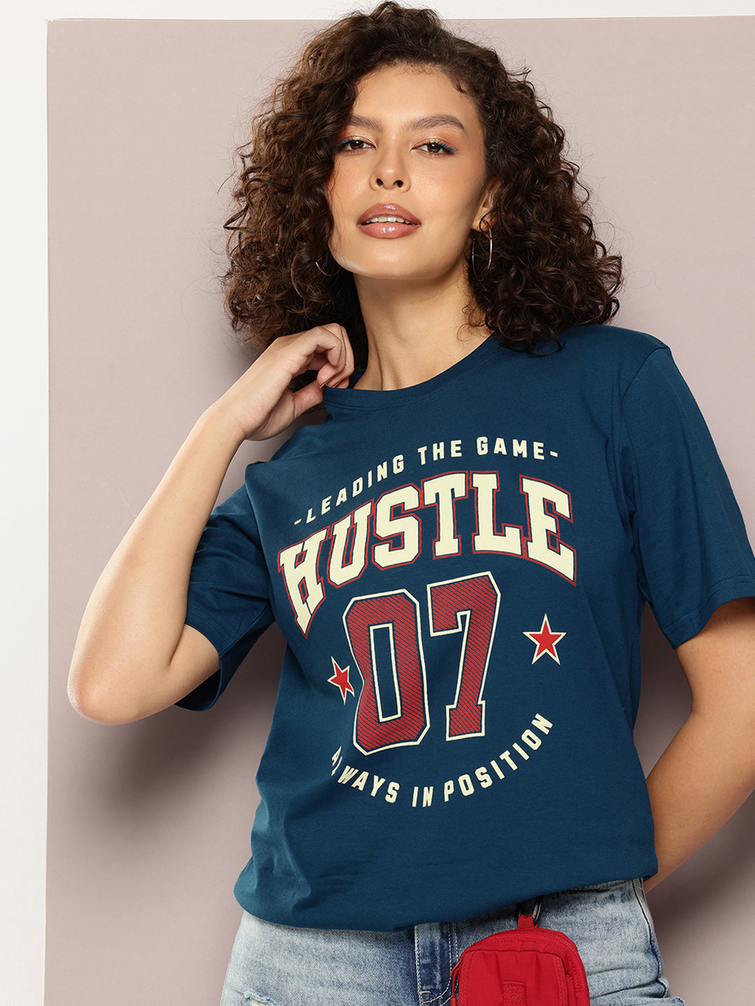DILLINGER Womens Half Sleeve Round Neck Printed Oversized Fit Tshirts