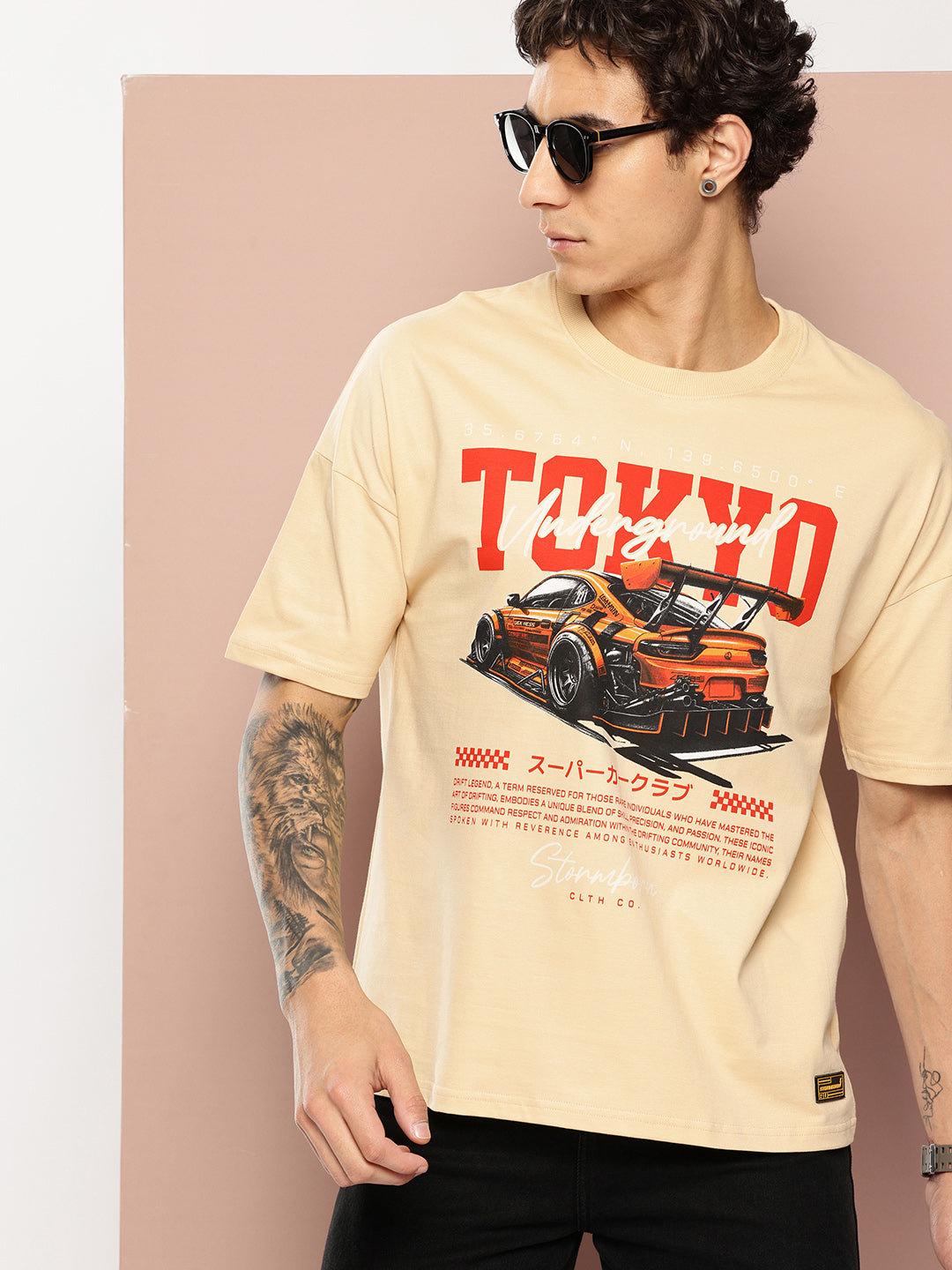Stormborn Mens Half Sleeve Drop Shoulder Printed Oversized Fit T-Shirts
