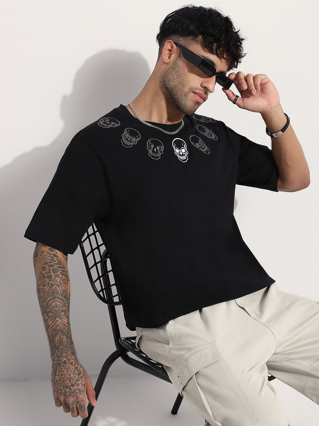 Mens Half Sleeve Round Neck Embroidered Oversized Fit Tshirts