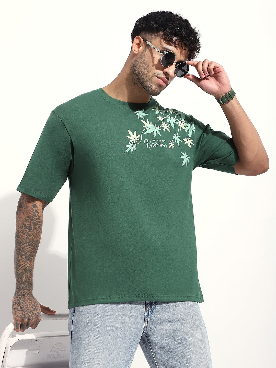 Mens Half Sleeve Round Neck Embroidered Oversized Fit Tshirts