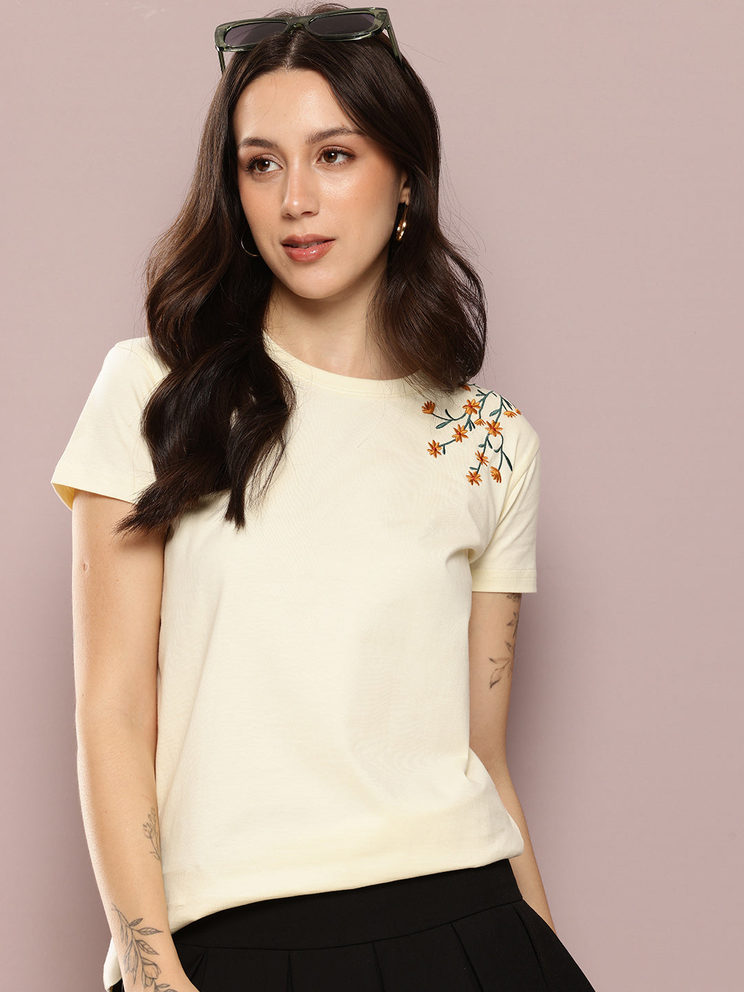 Womens Half Sleeve Round Neck Embroidered Regular Fit Tshirts