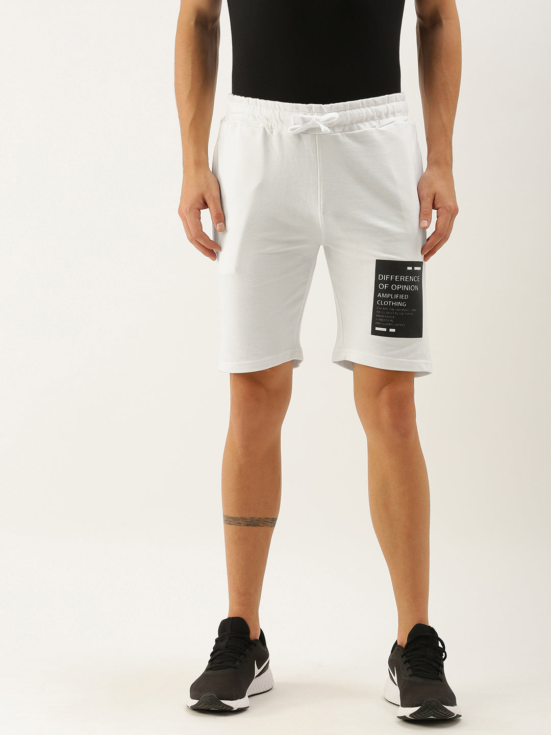 Men White Brand Logo Printed Mid-Rise Regular Shorts