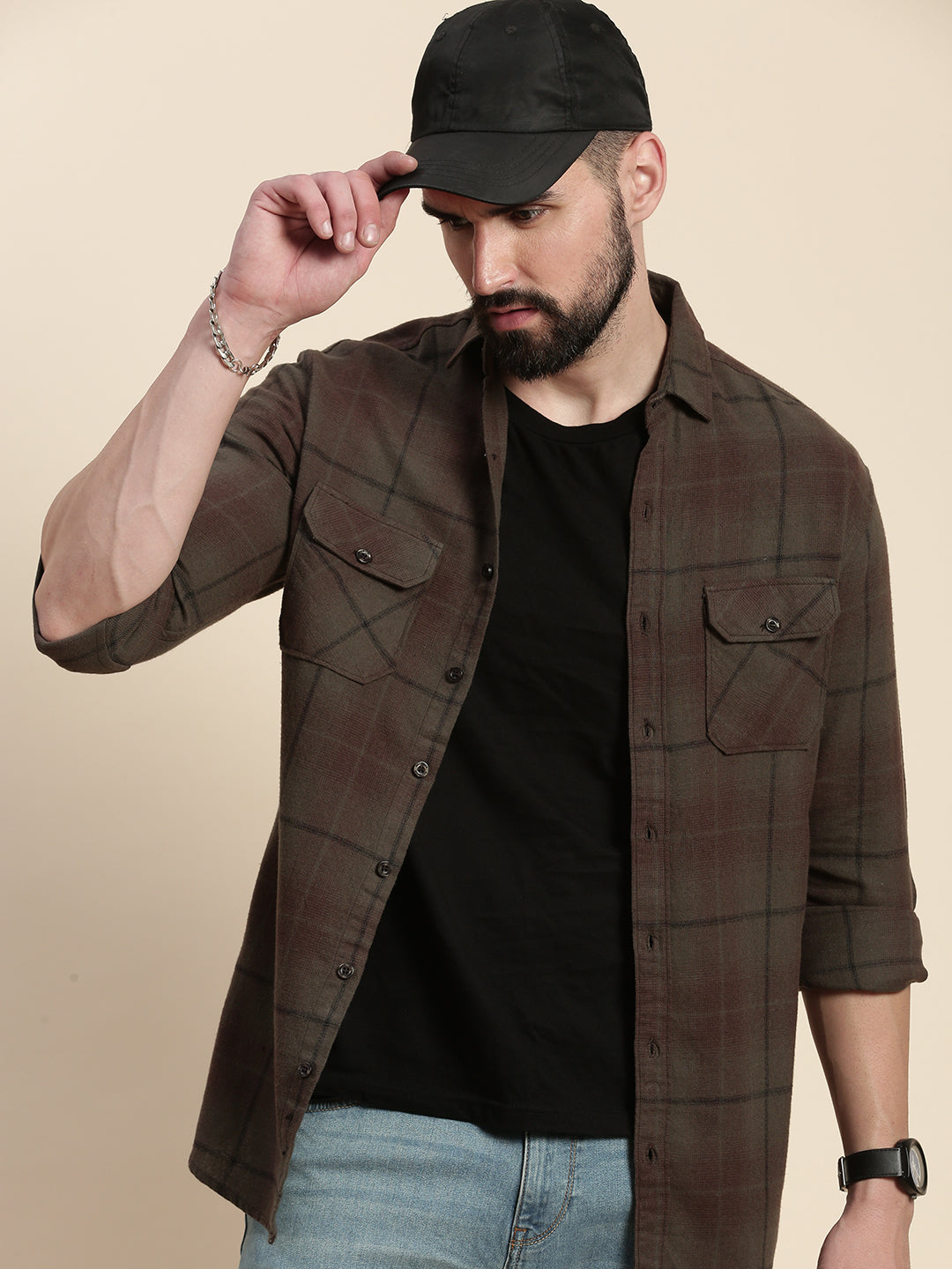 Men Checked Full Sleeve Shirt With Pocket