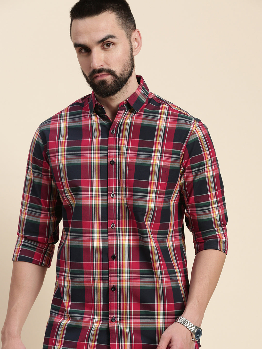 Men Checked Full Sleeve Shirt With Pocket