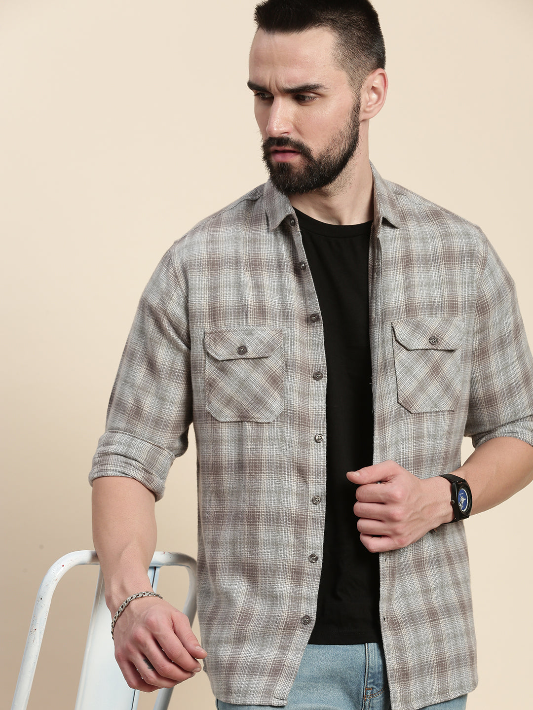 Men Checked Full Sleeve Shirt With Pocket