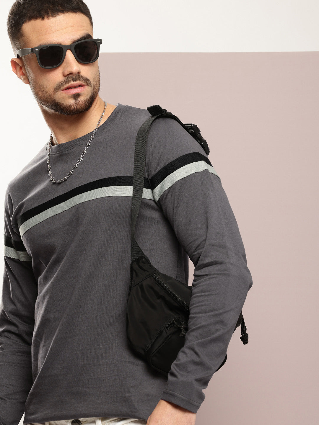 Mens Full Sleeve Round Neck Striped Regular Fit Tshirts