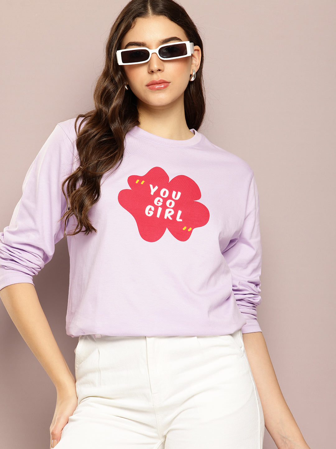 Womens Full Sleeve Round Neck Printed Oversized Fit Tshirts