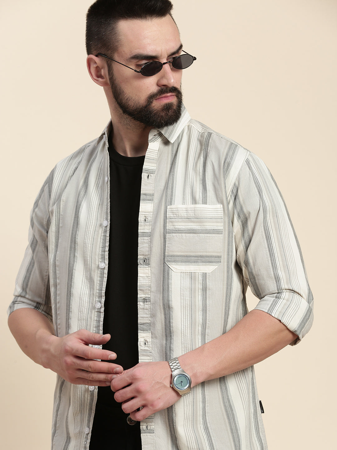 Mens Striped Full Sleeve Shirt With Pocket