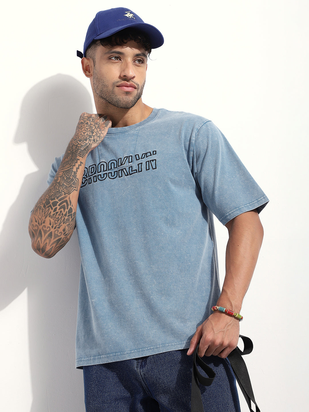 Mens Half Sleeve Round Neck Embroidered Oversized Fit Tshirts