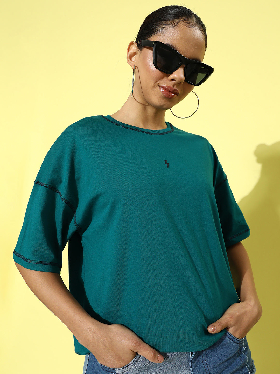 Womens Half Sleeve Drop Shoulder Plain Oversized Fit T-Shirts