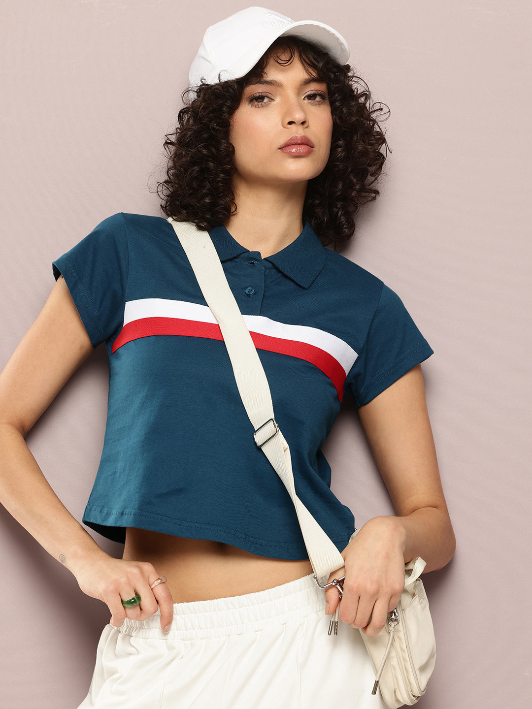 Womens Half Sleeve Polo Neck Solid Regular Fit Tshirts
