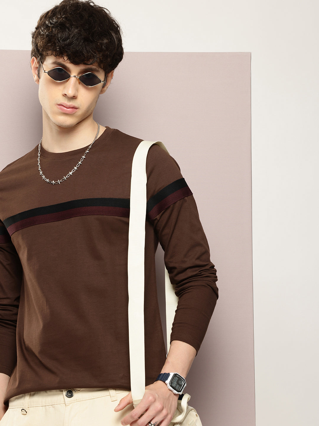 Mens Full Sleeve Round Neck Striped Regular Fit Tshirts