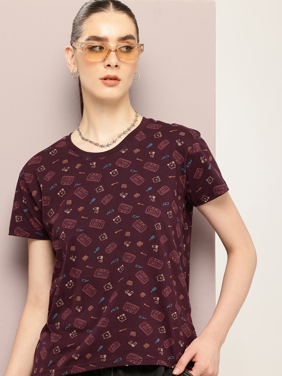 Womens Half Sleeve Round Neck All-Over Printed Boxy Fit Tshirts