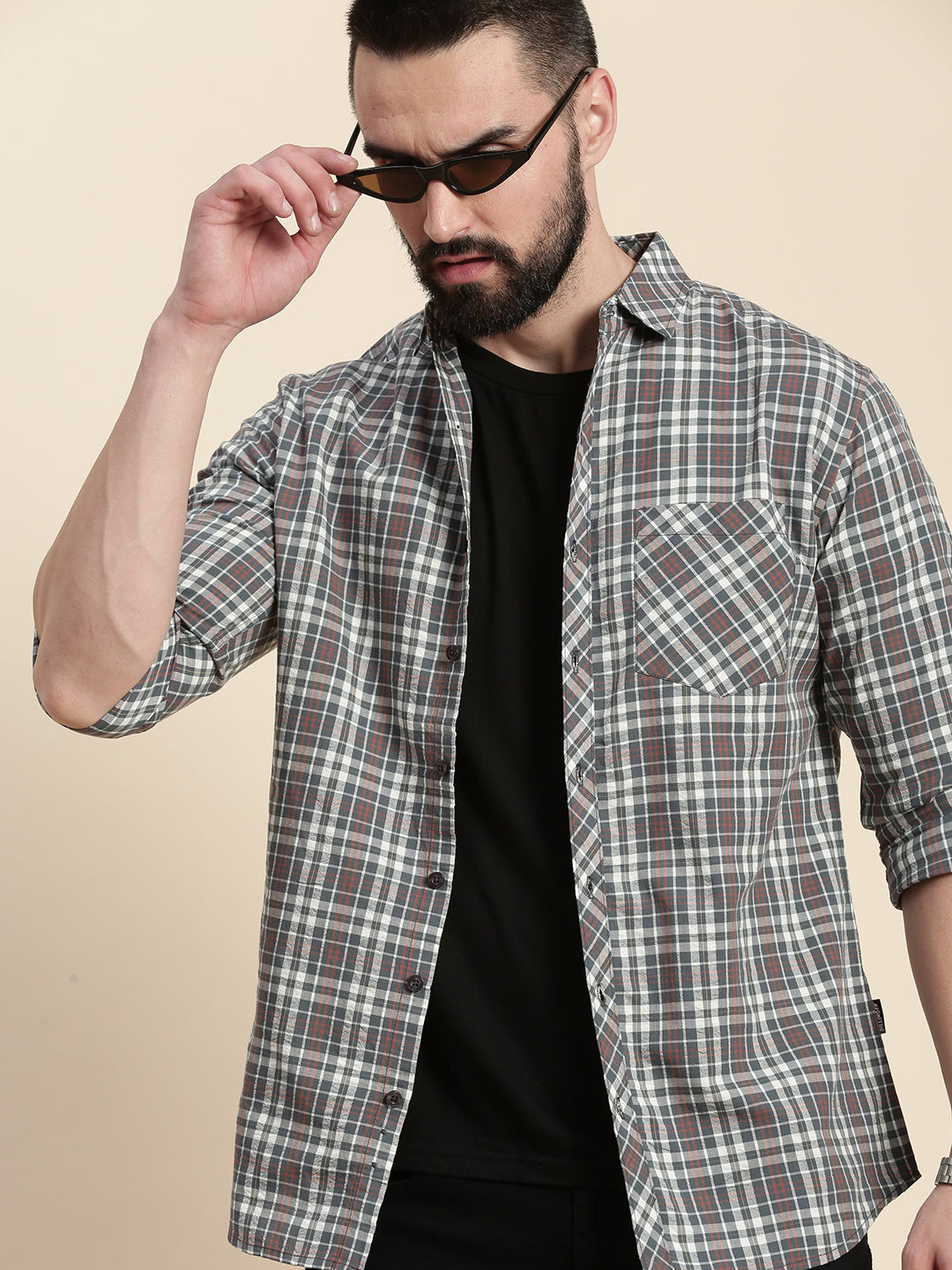 Men Checked Full Sleeve Shirt With Pocket
