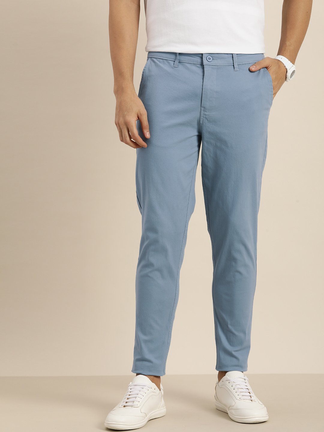 Men Solid Ankle-Length Chinos Trousers