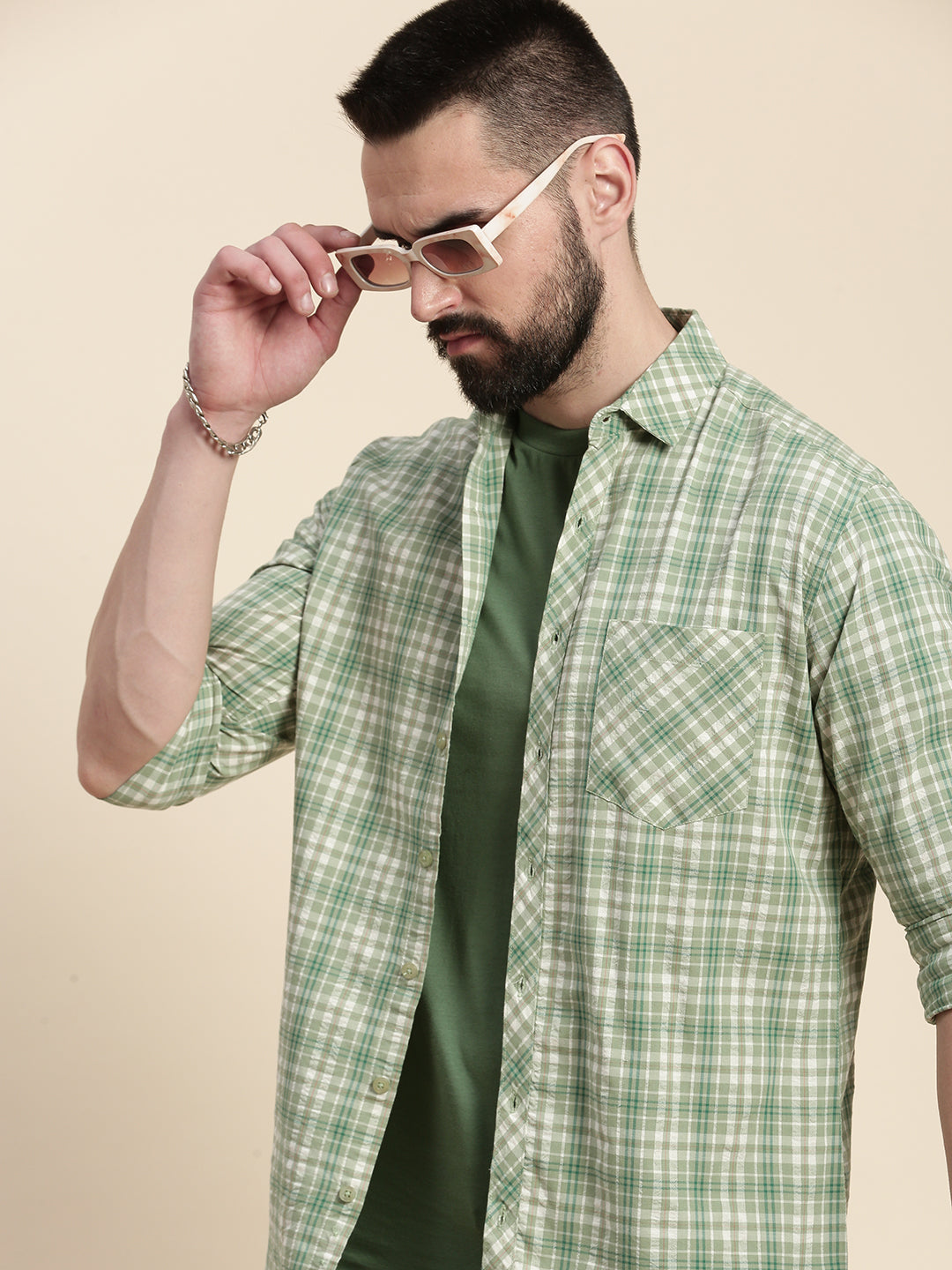 Men Checked Full Sleeve Shirt With Pocket