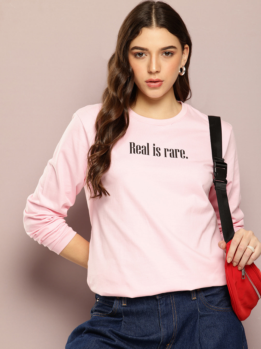 Womens Full Sleeve Round Neck Printed Oversized Fit Tshirts