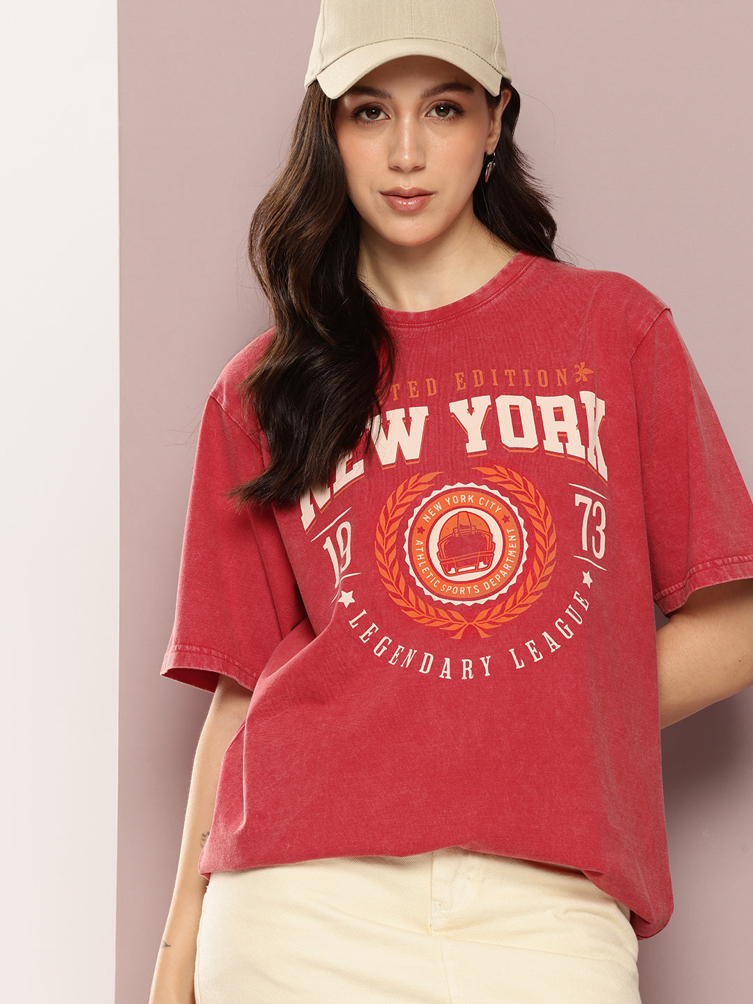 Womens Half Sleeve Round Neck Printed Oversized Fit Tshirts