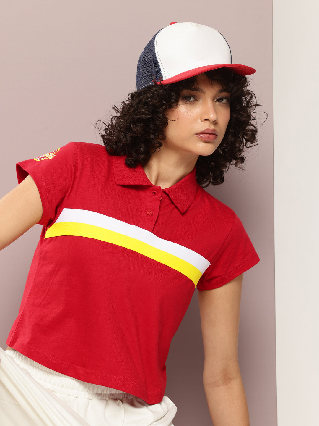 Womens Half Sleeve Polo Neck Solid Regular Fit Tshirts