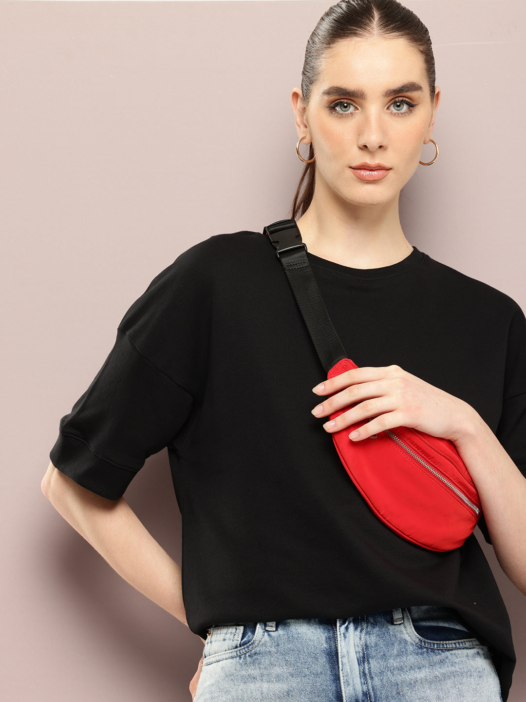 Womens Half Sleeve Round Neck Solid Oversized Fit Tshirts