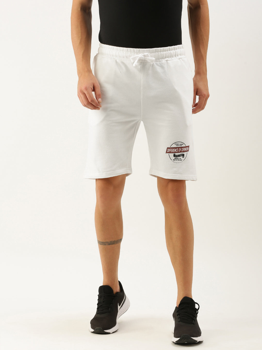 Men Off White Typography Printed Mid-Rise Regular Shorts