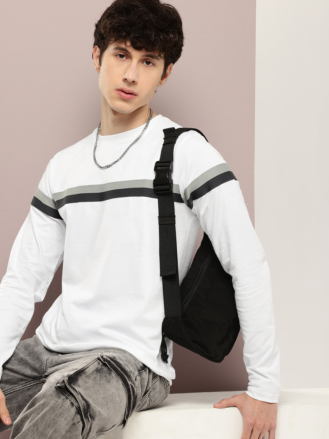 Mens Full Sleeve Round Neck Striped Regular Fit Tshirts