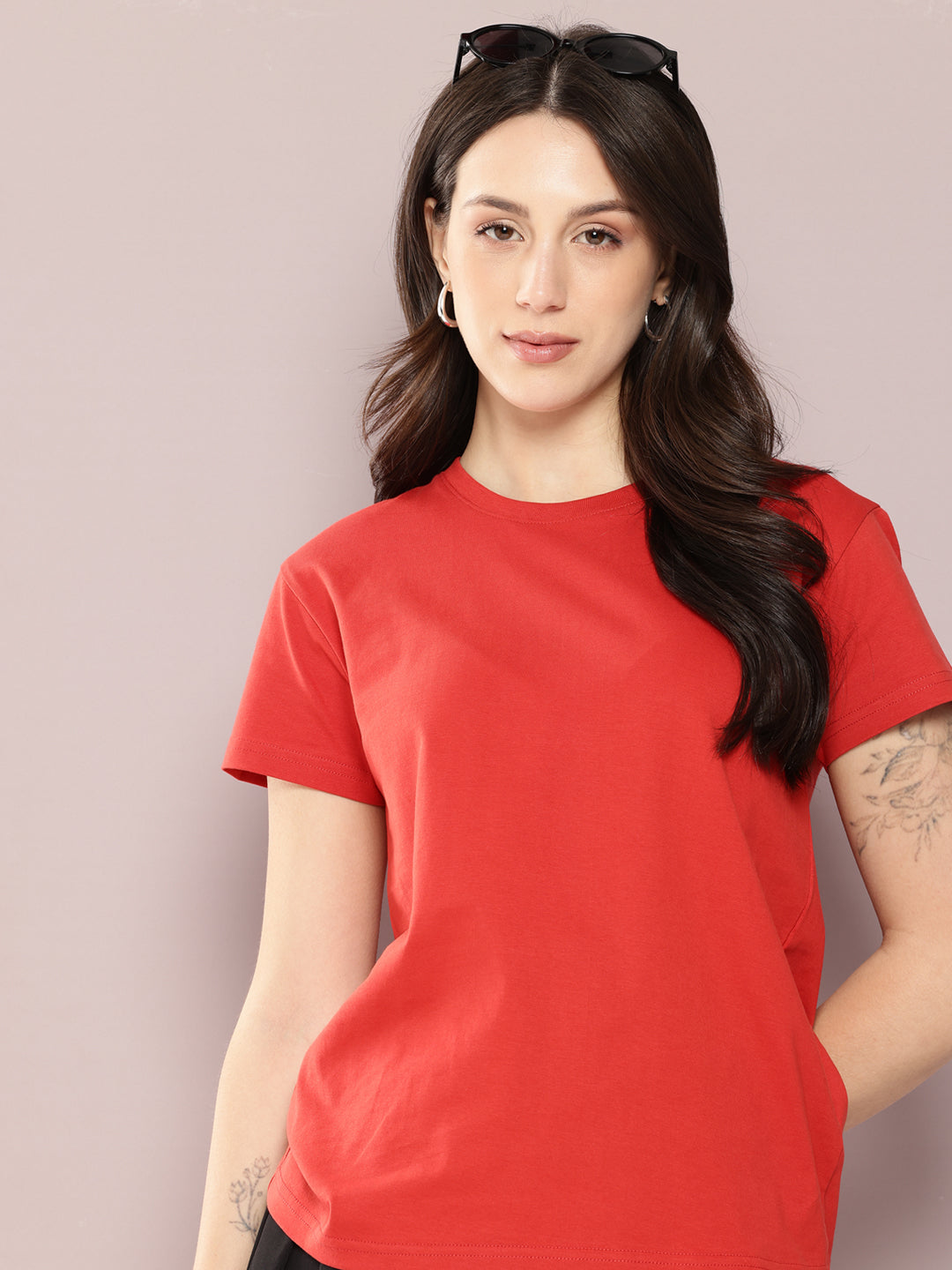 Womens Half Sleeve Round Neck Solid Regular Fit Tshirts