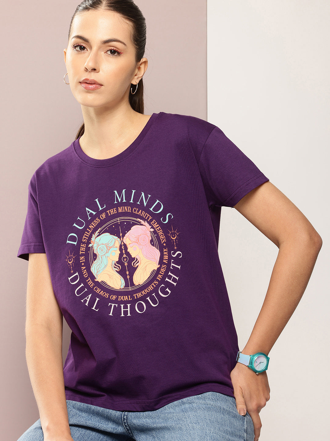 Womens Half Sleeve Round Neck Printed Boxy Fit Tshirts