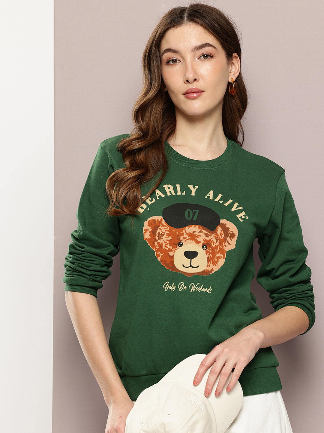 Womens Full Sleeve Round Neck Printed Relaxed Fit Tshirts