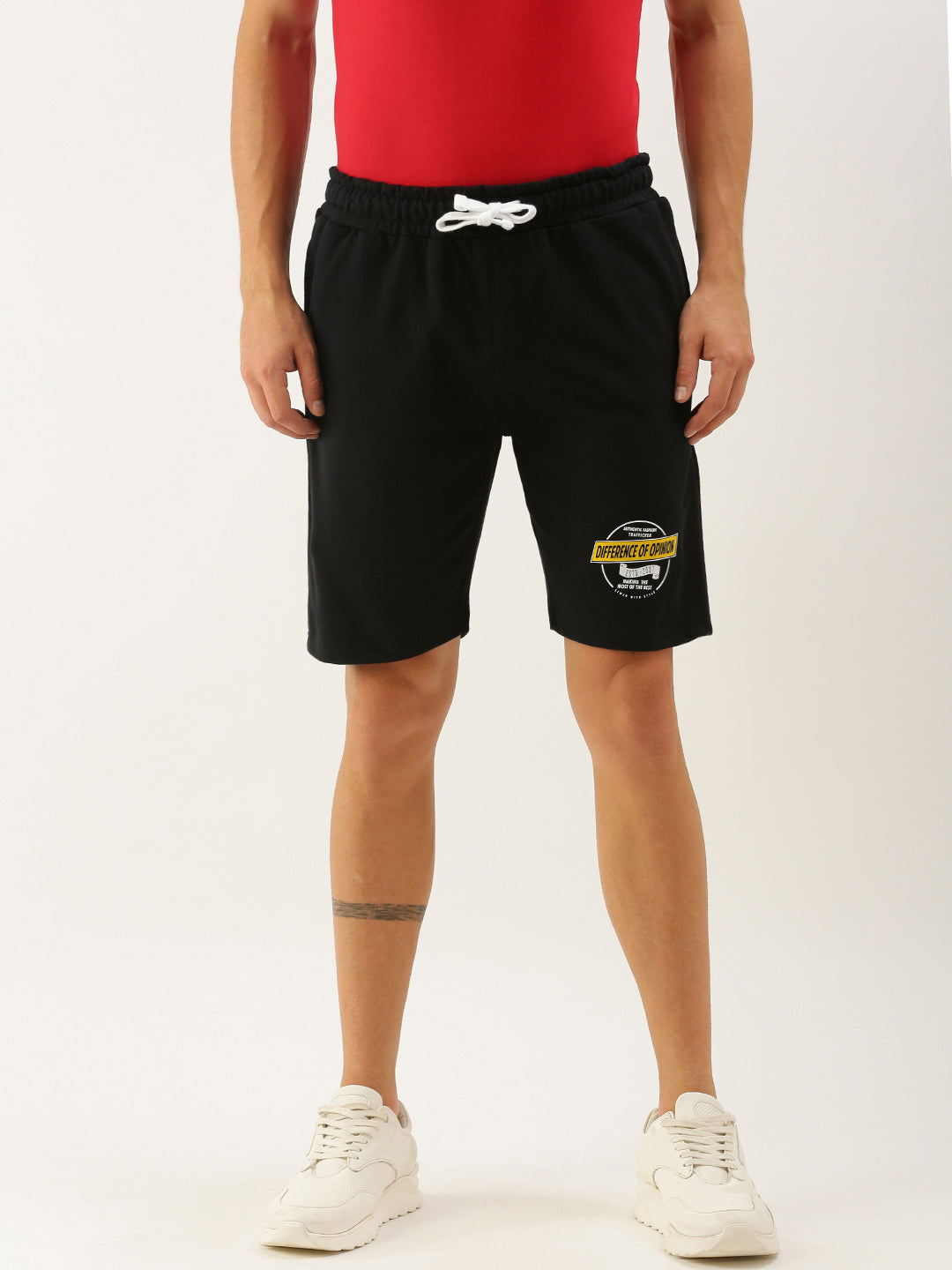 Men Black Brand Logo Printed Mid-Rise Regular Shorts
