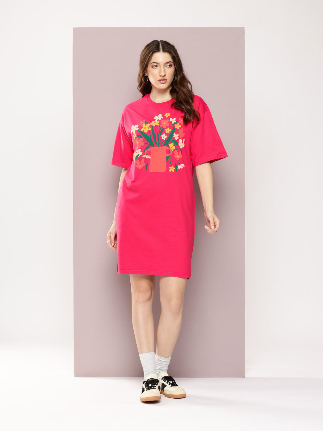 Womens Oversized Short Sleeves Printed Tshirt Dress