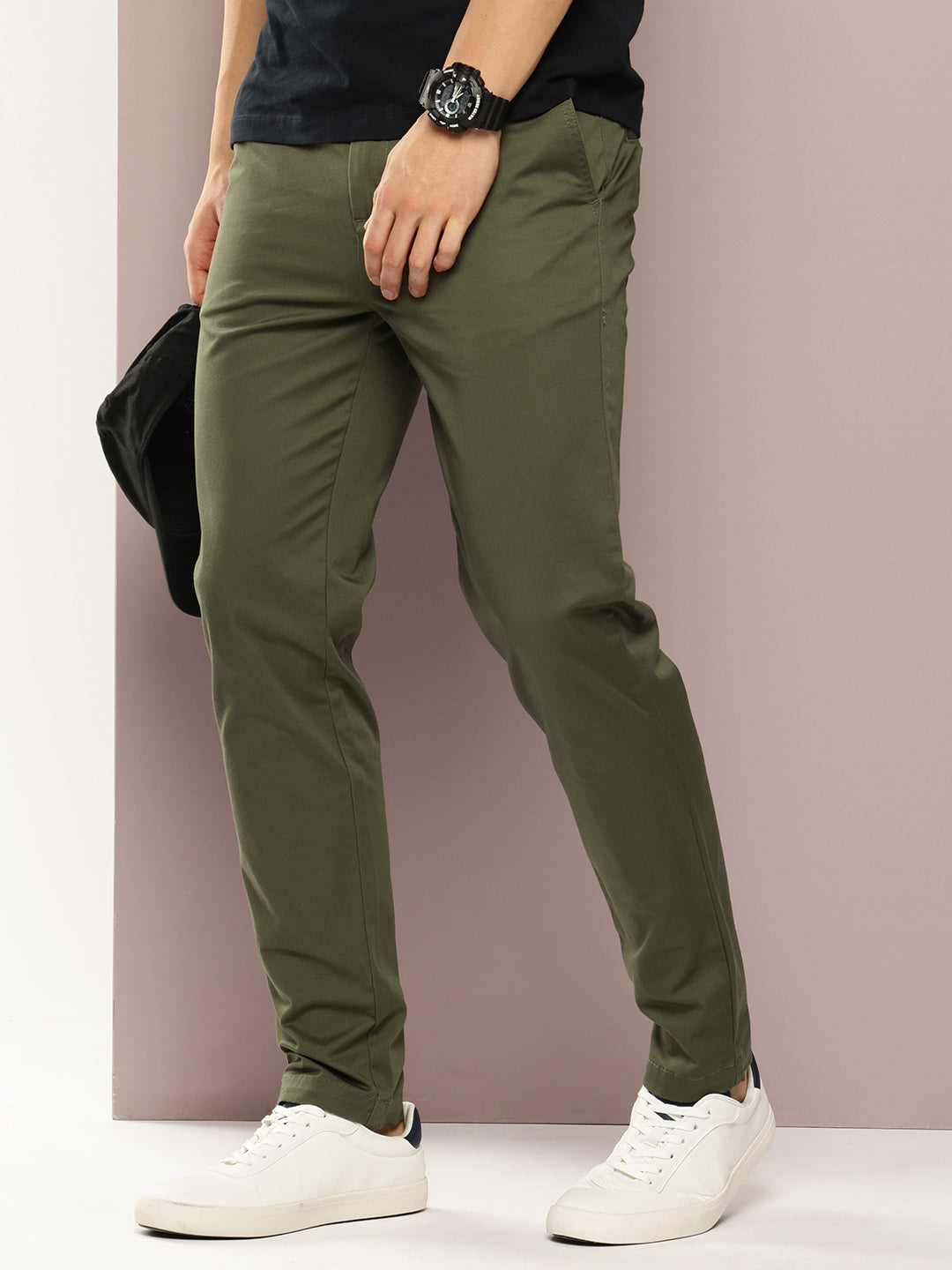 Men Slim Fit Solid Chinos Casual Trousers