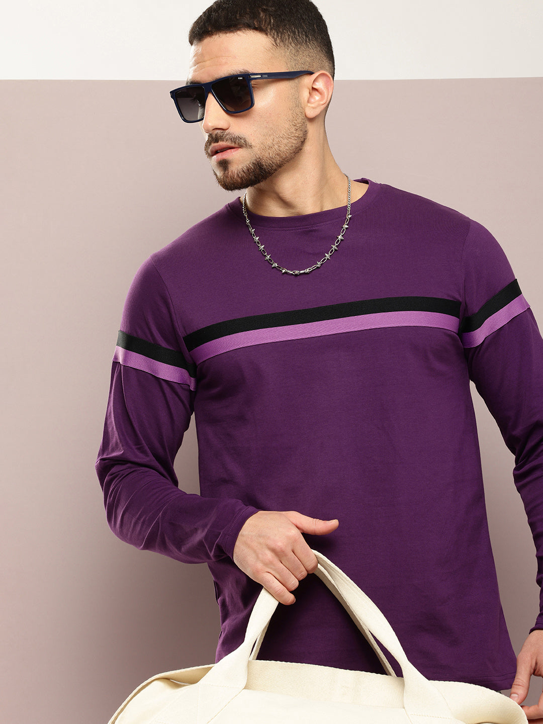 Mens Full Sleeve Round Neck Striped Regular Fit Tshirts