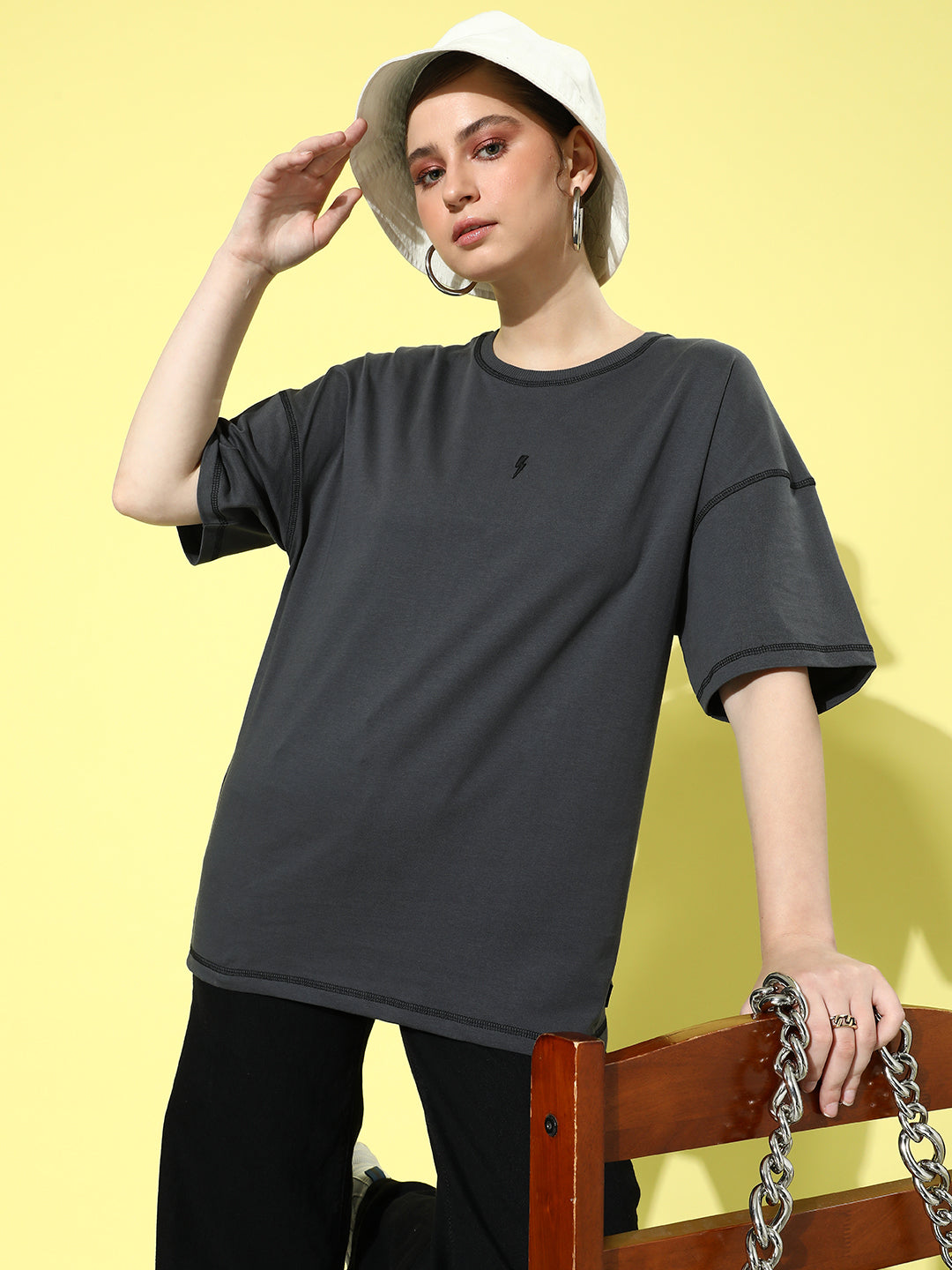 Womens Half Sleeve Drop Shoulder Plain Oversized Fit T-Shirts