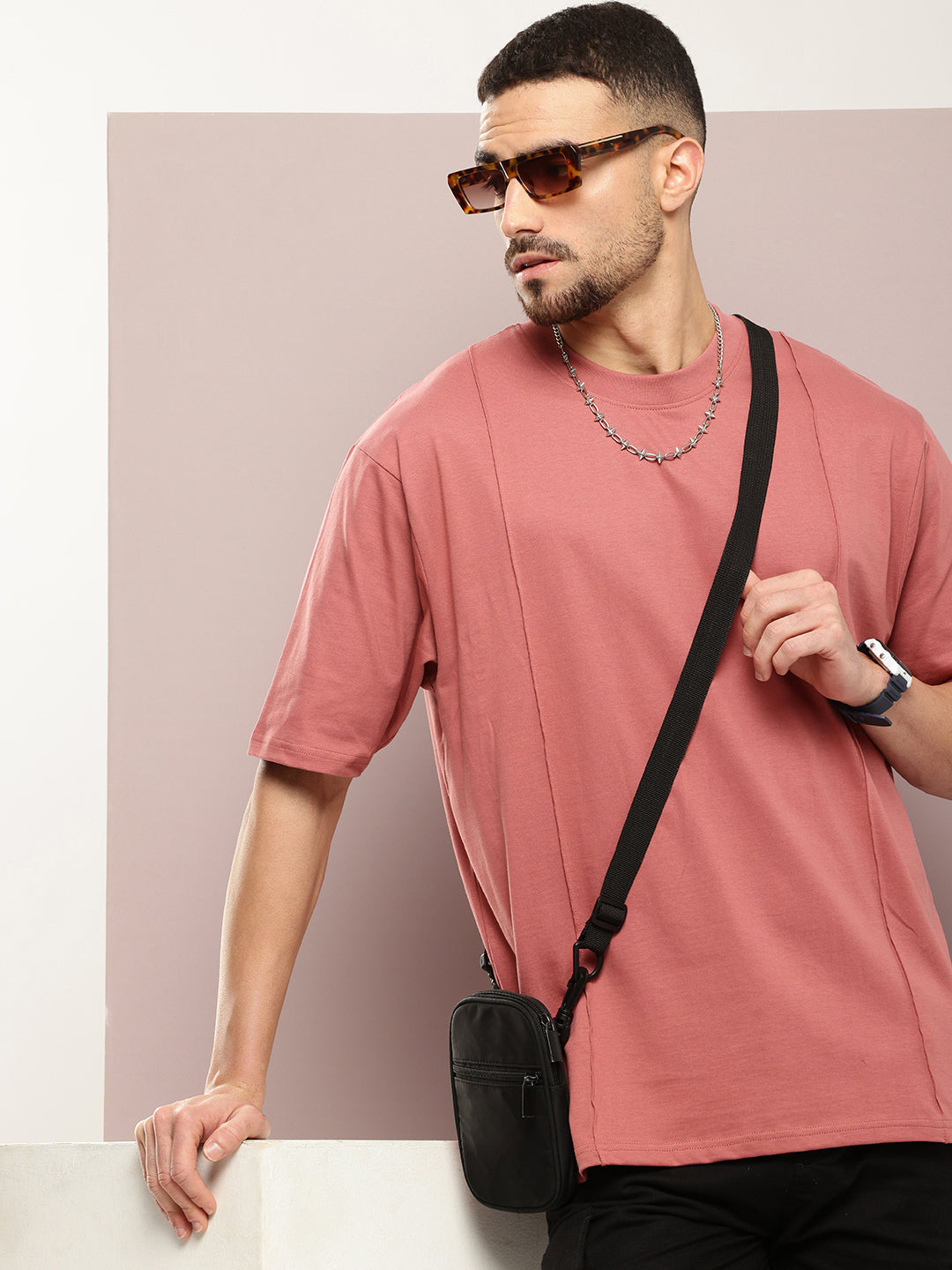 Mens Half Sleeve Round Neck Solid Oversized Fit Tshirts