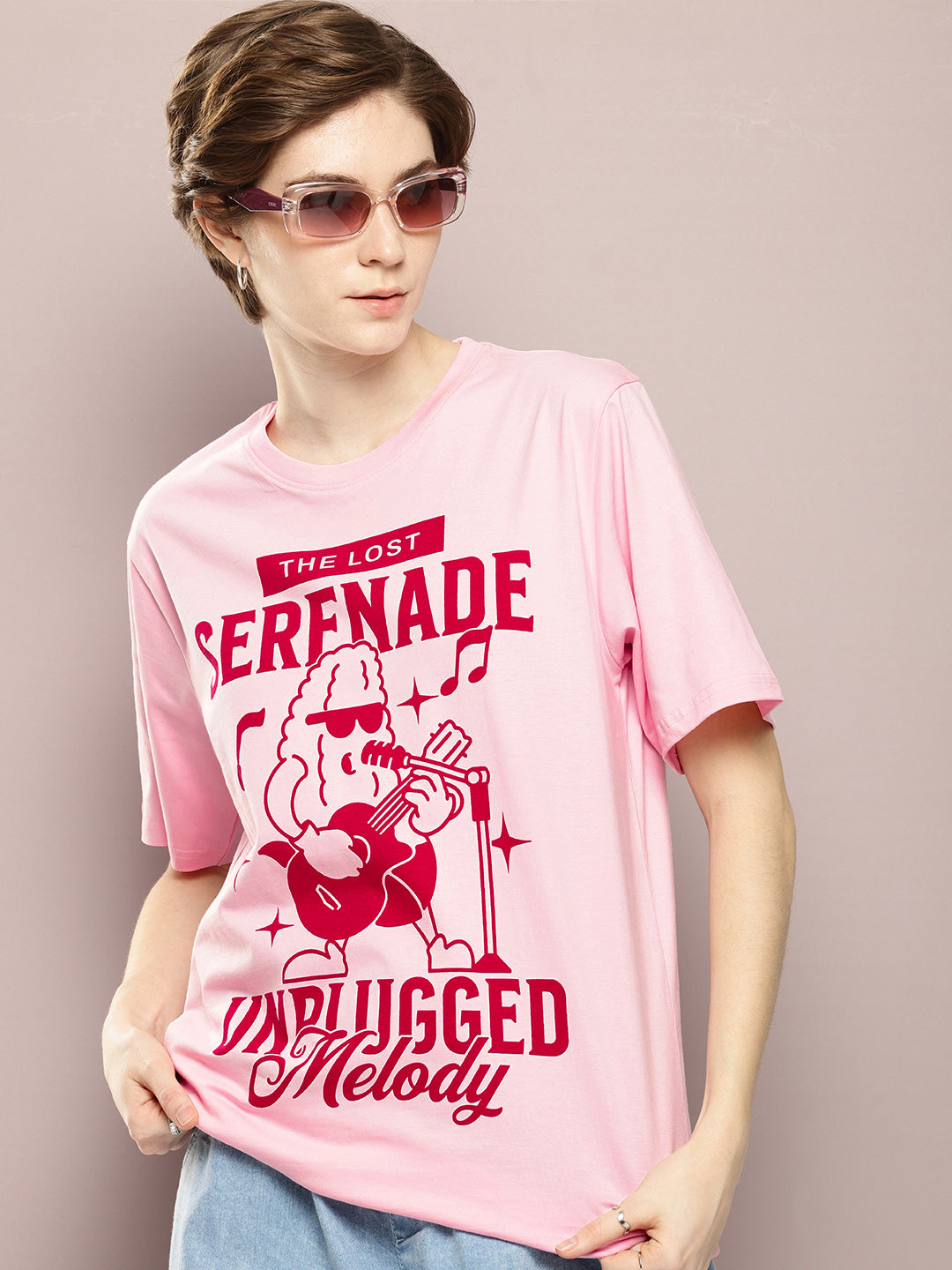 Womens Half Sleeve Round Neck Printed Oversized Fit Tshirts