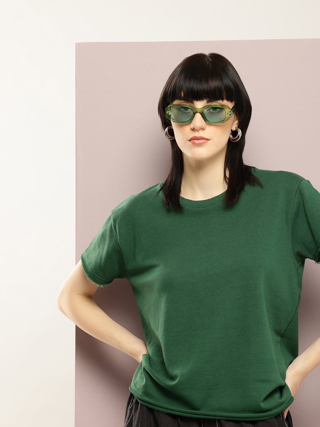 Womens Half Sleeve Round Neck Solid Boxy Fit Tshirts