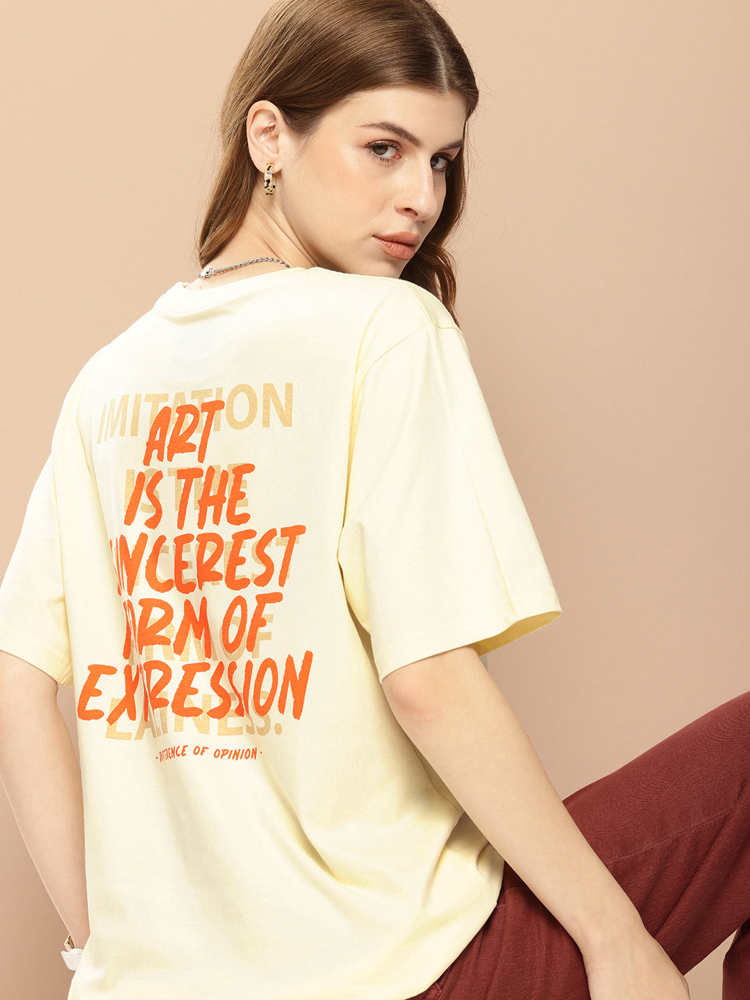 Womens Half Sleeve Round Neck Back Printed Oversized Fit Tshirts