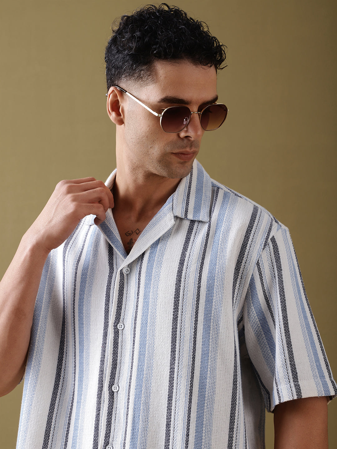 Mens Striped Half Sleeve Shirt