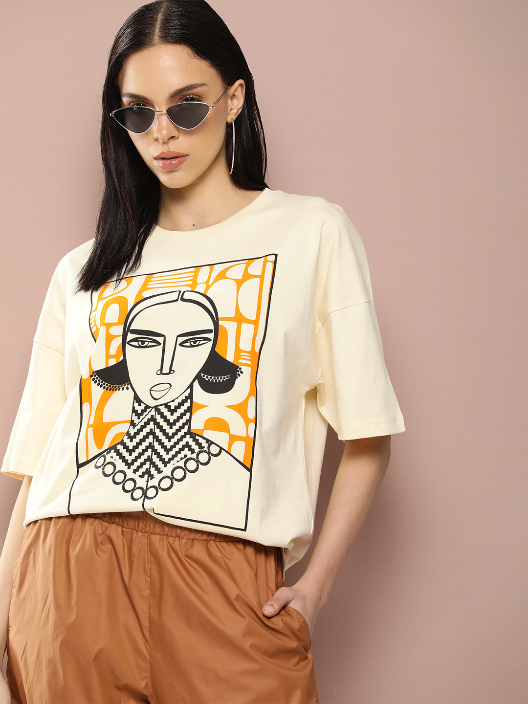 Womens Half Sleeve Drop Shoulder Printed Oversized Fit T-Shirts