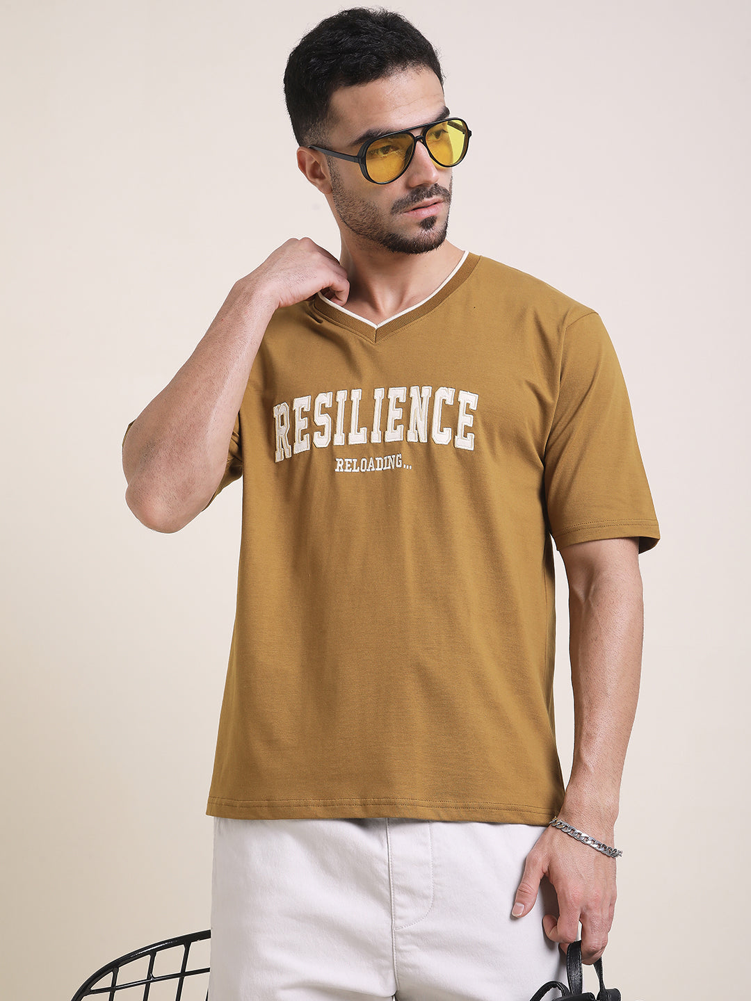Mens Half Sleeve V-Neck Printed Oversized Fit Tshirts