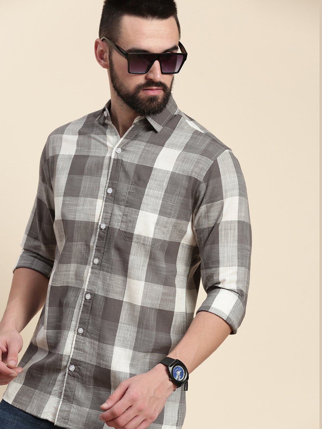 Men Checked Full Sleeve Shirt With Pocket