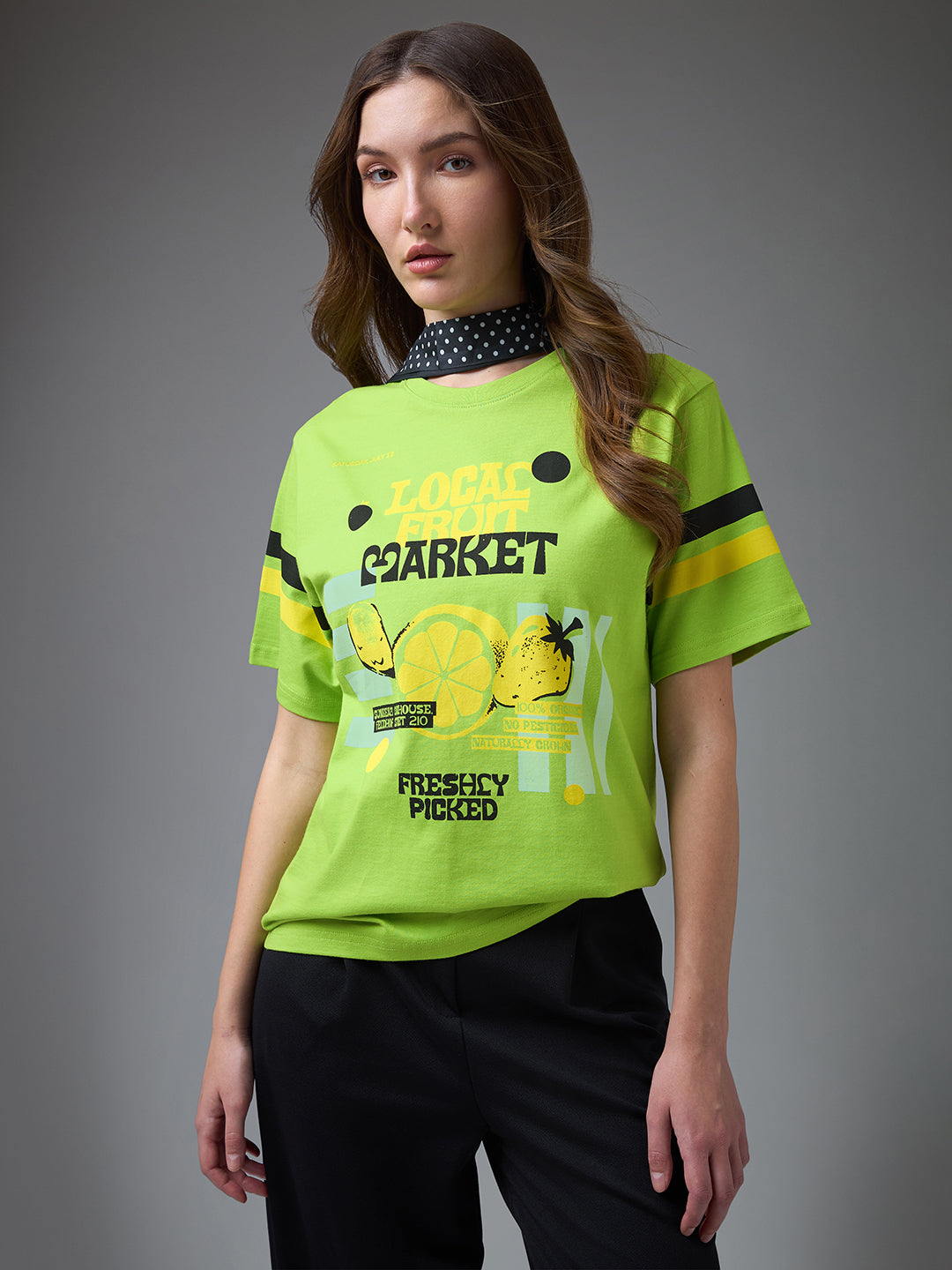 Womens Printed Round Neck Oversized Fit Tshirt