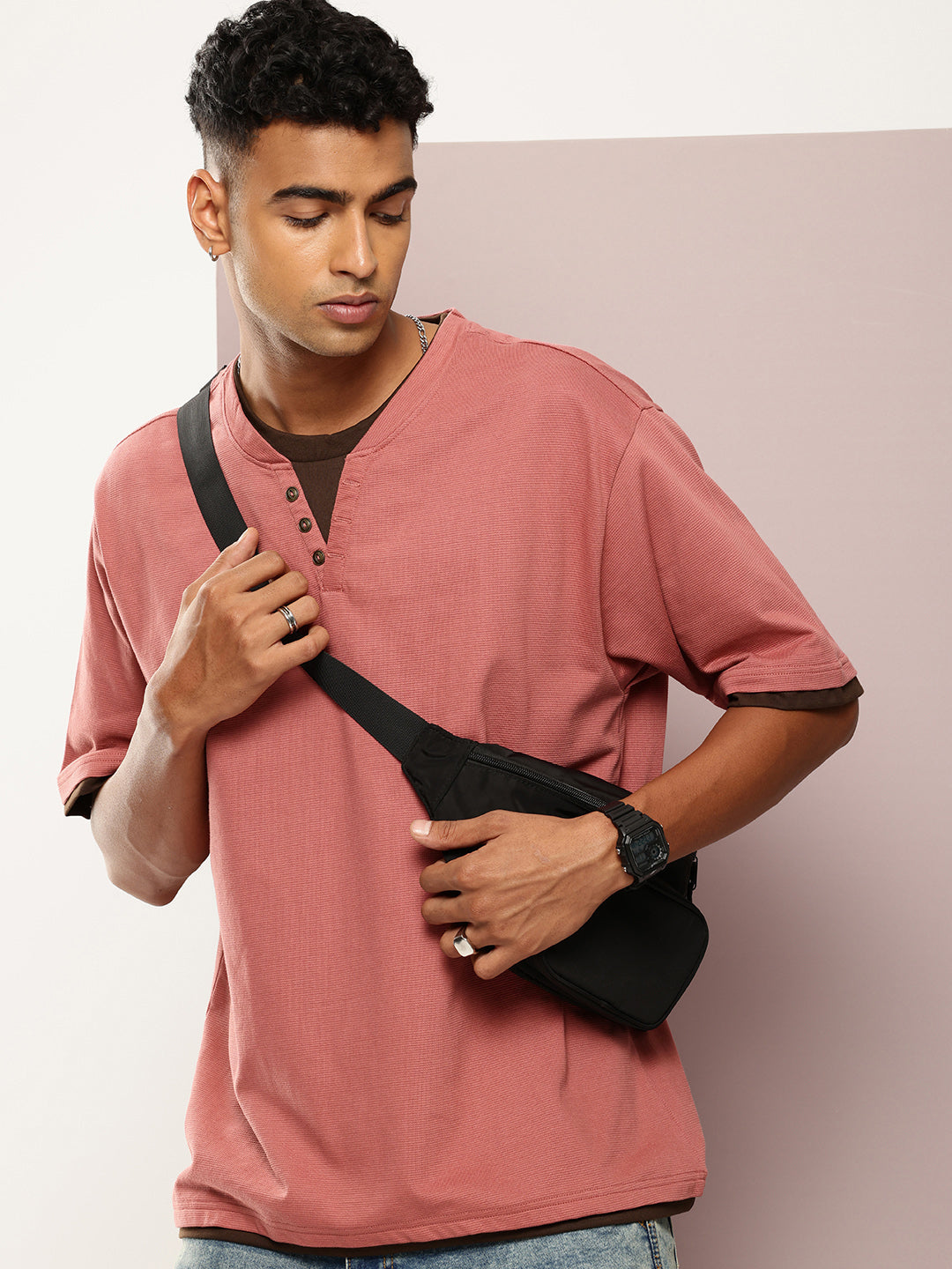 Mens Half Sleeve V-Neck Solid Oversized Fit Tshirts