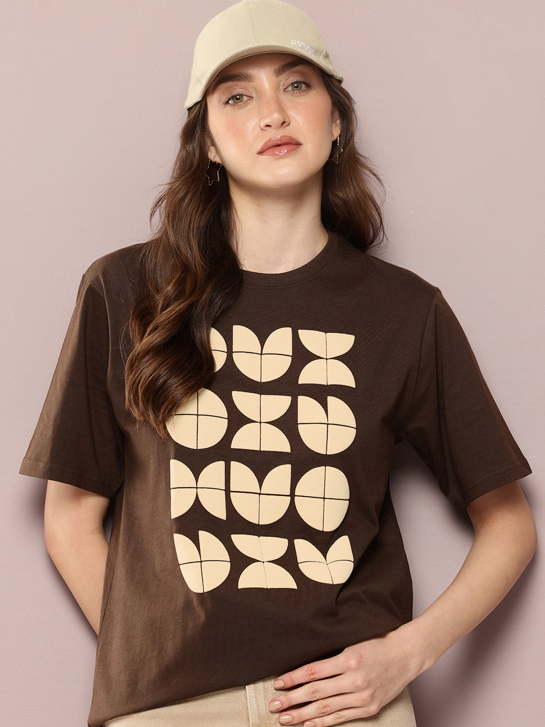 Womens Half Sleeve Round Neck Puff Print Oversized Fit Tshirts