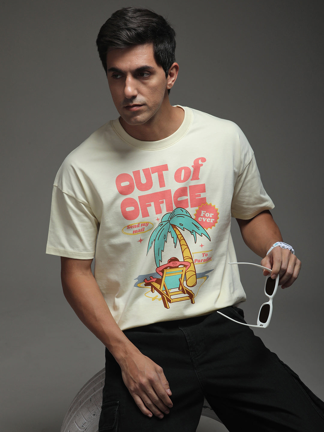 Mens Half Sleeve Drop Shoulder Printed Oversized Fit T-Shirts