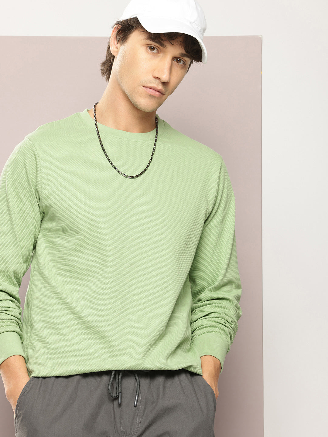 Mens Full Sleeve Round Neck Solid Regular Fit Tshirts
