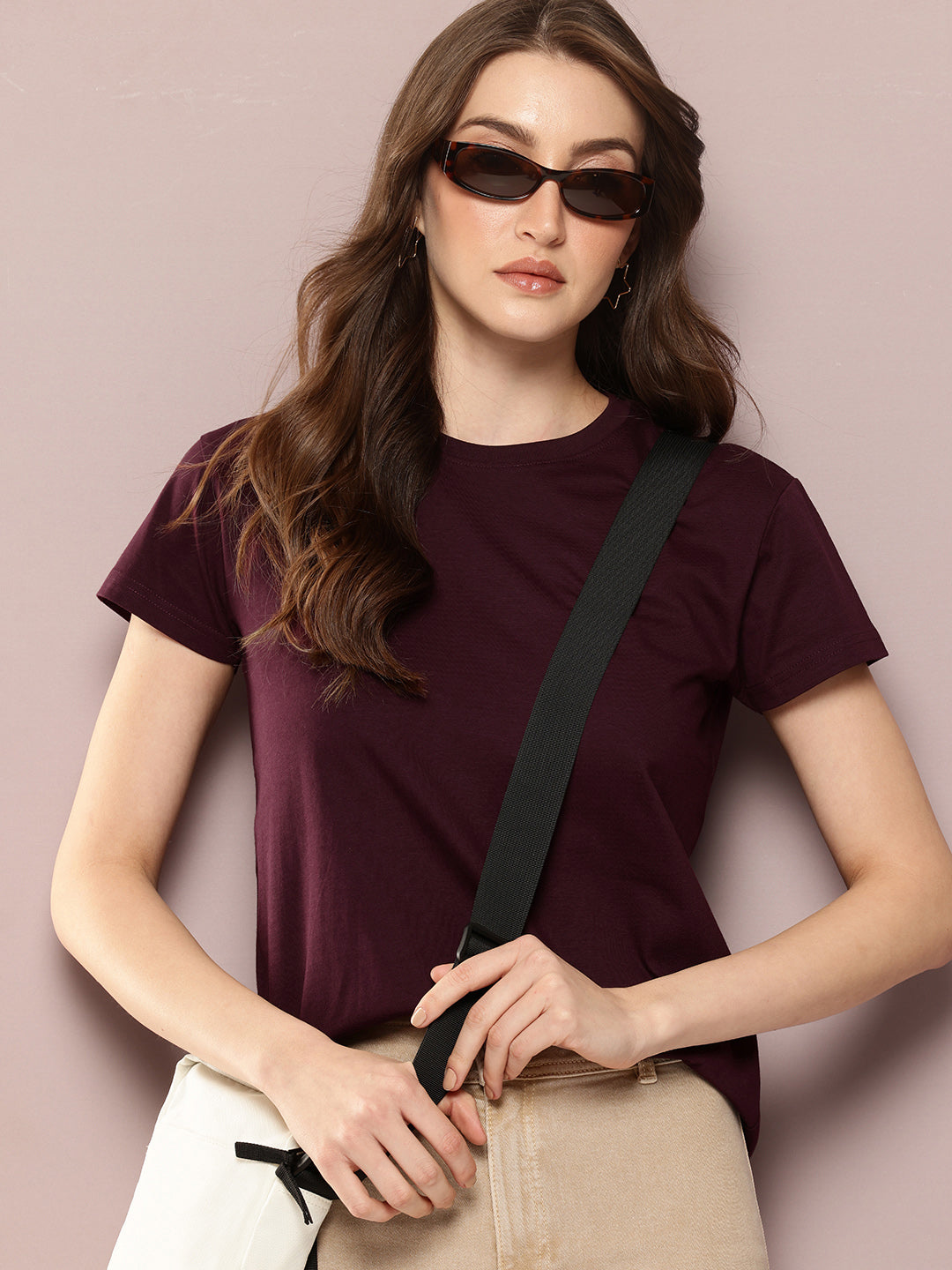 Womens Half Sleeve Round Neck Solid Regular Fit Tshirts