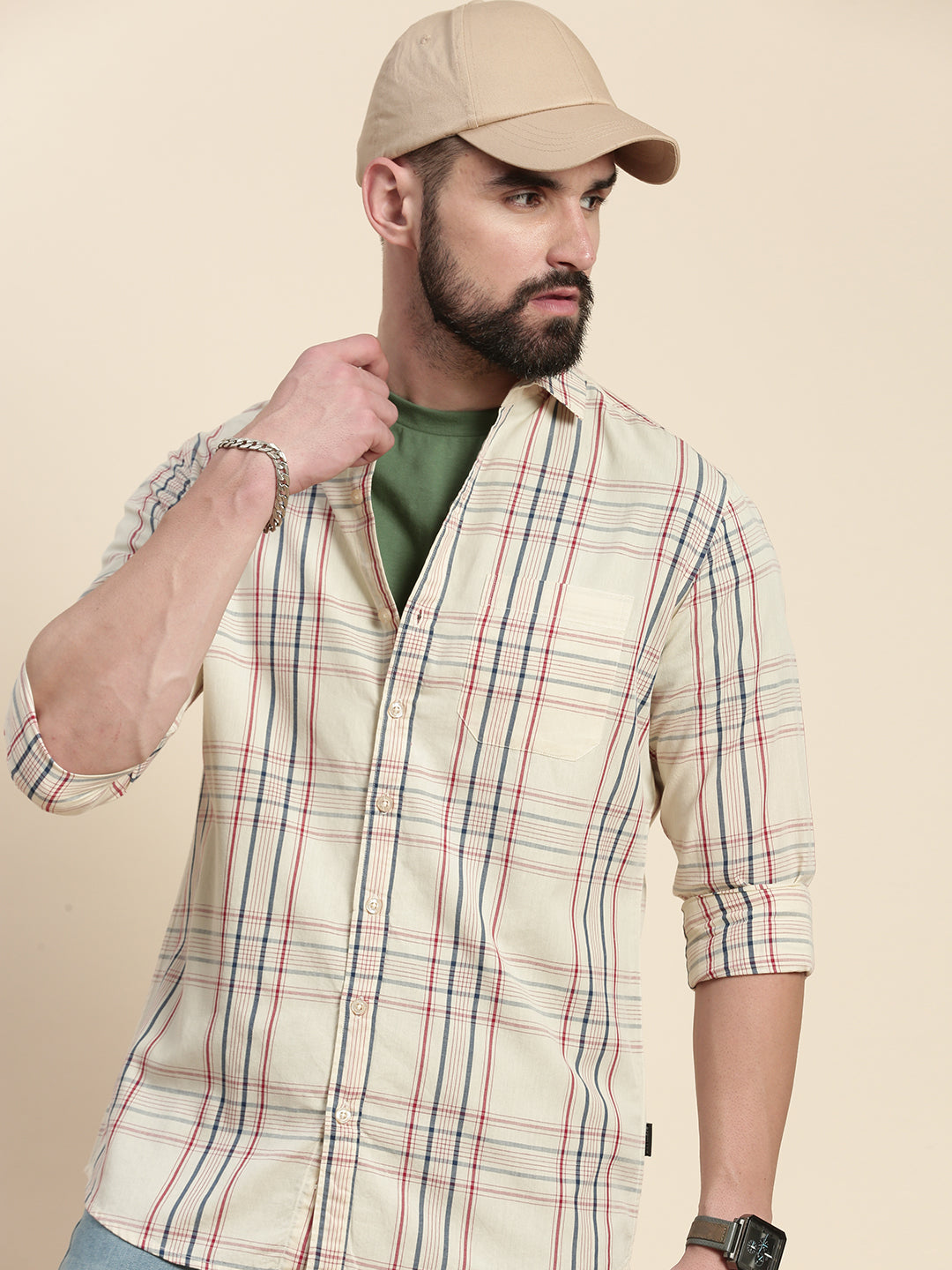 Men Checked Full Sleeve Shirt With Pocket
