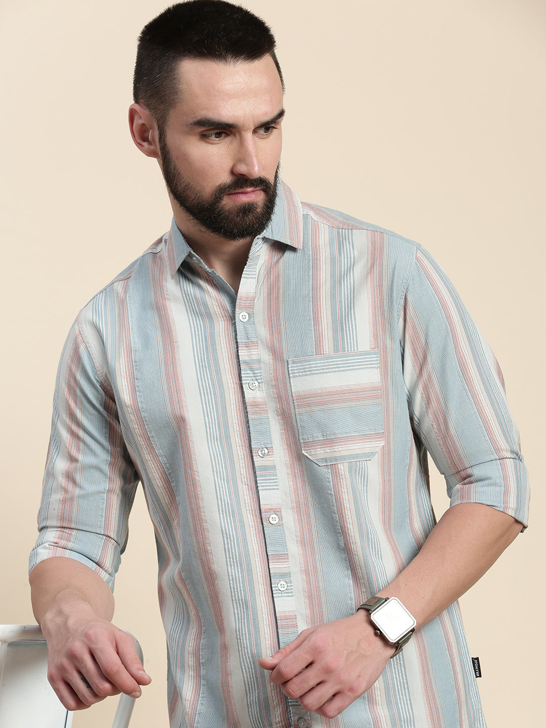 Mens Striped Full Sleeve Shirt With Pocket
